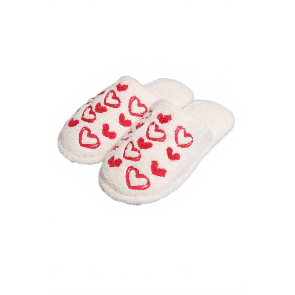 NEW WONA TRADING women's candy heart embroidered cozy indoor slippers in red bei